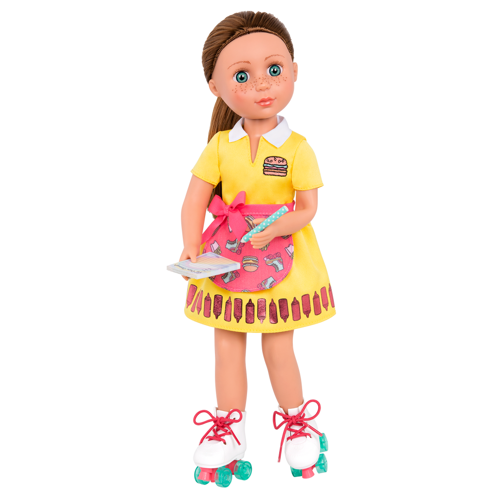 Retro drive-thru waitress outfit for 14-inch doll