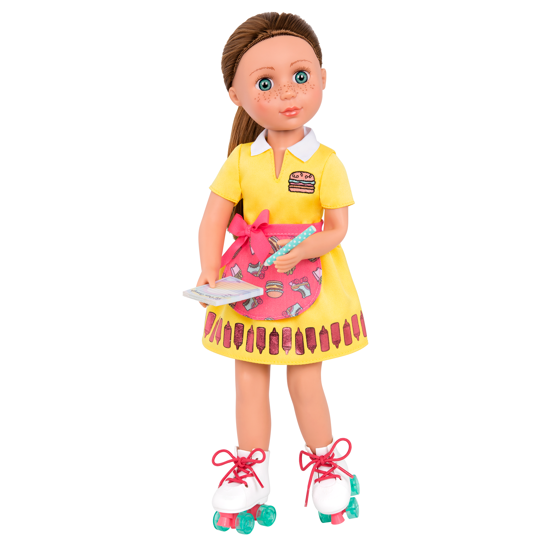 Retro drive-thru waitress outfit for 14-inch doll
