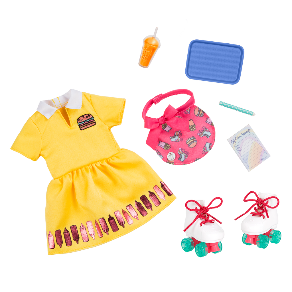 Retro drive-thru waitress outfit for 14-inch doll
