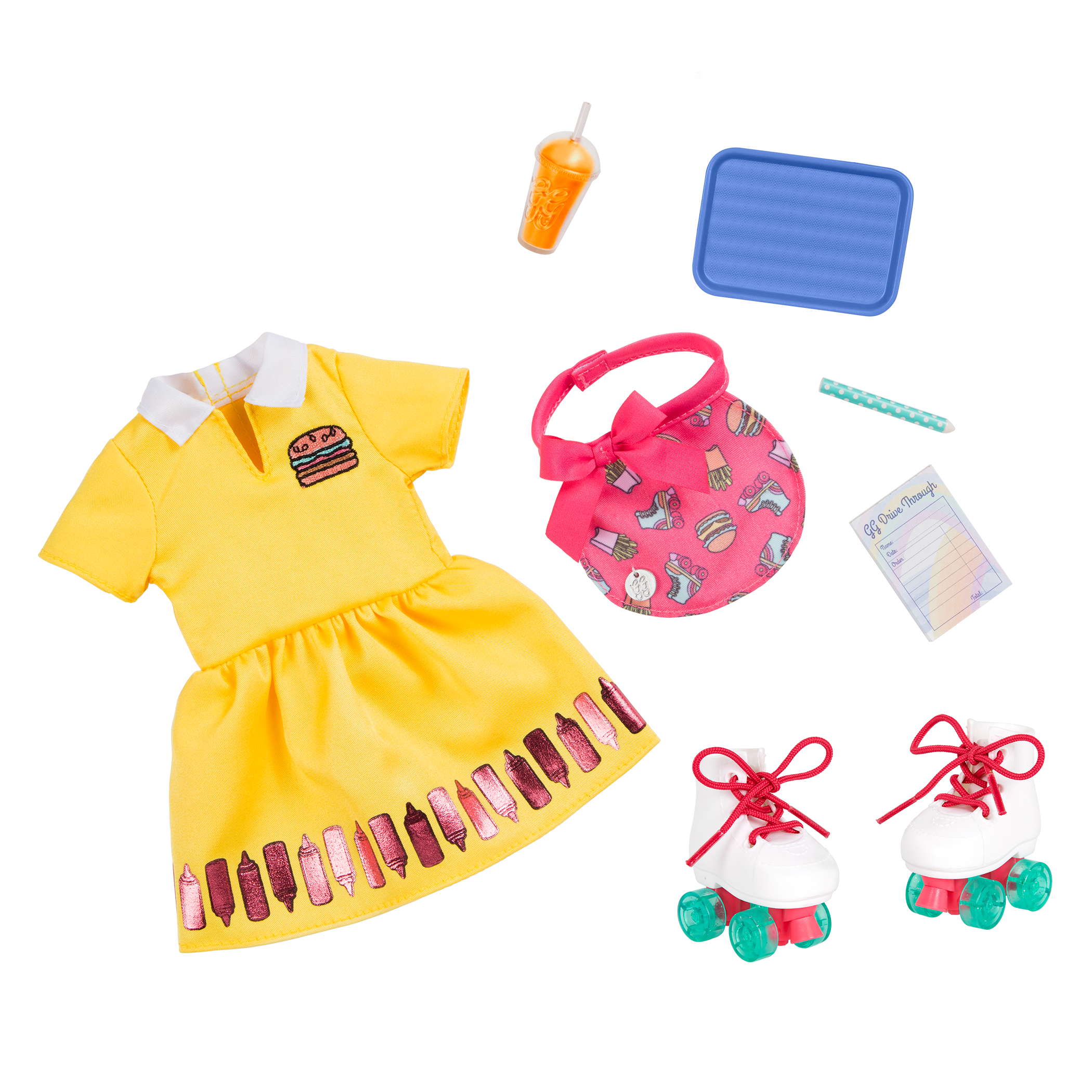Retro drive-thru waitress outfit for 14-inch doll