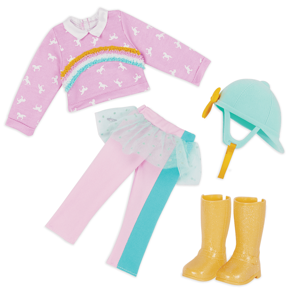 Doll riding outfit rainbow colors
