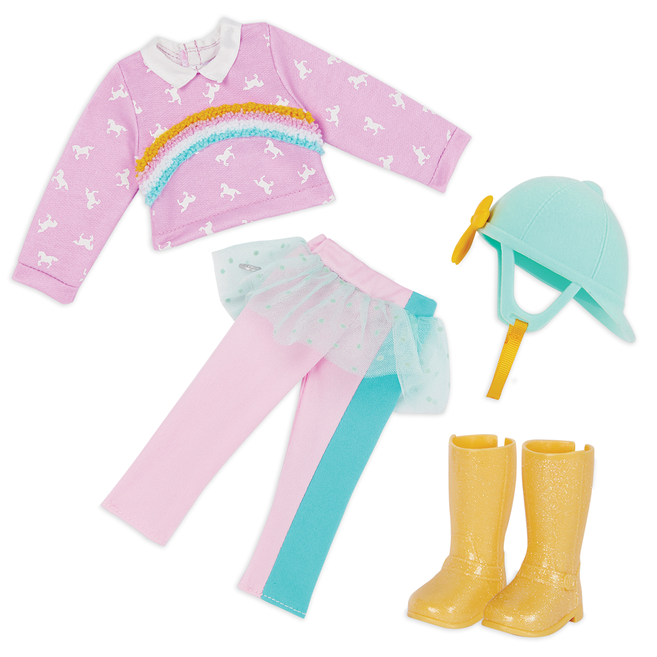 Doll riding outfit rainbow colors