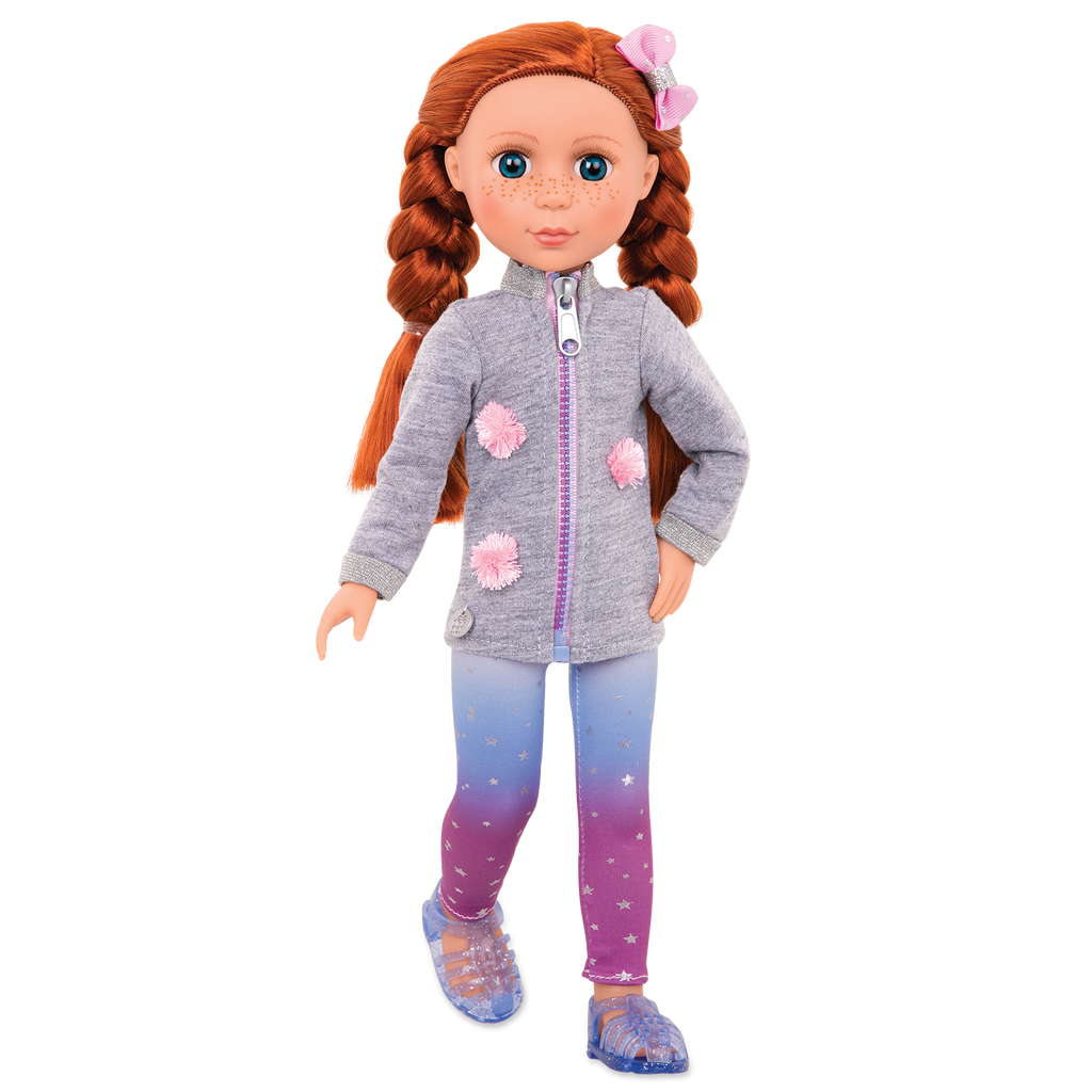 14-inch posable doll with red hair and blue eyes