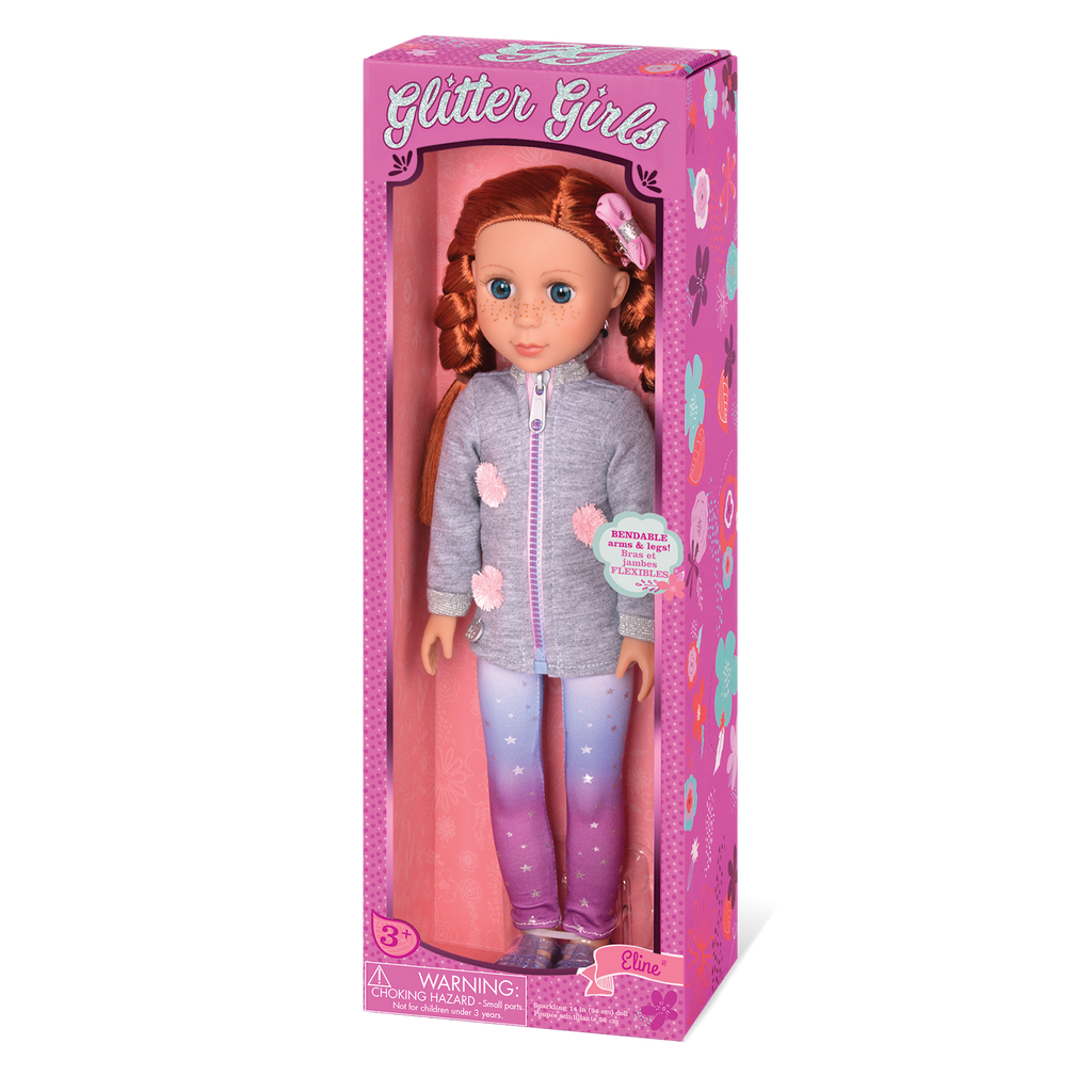 14-inch posable doll with red hair and blue eyes