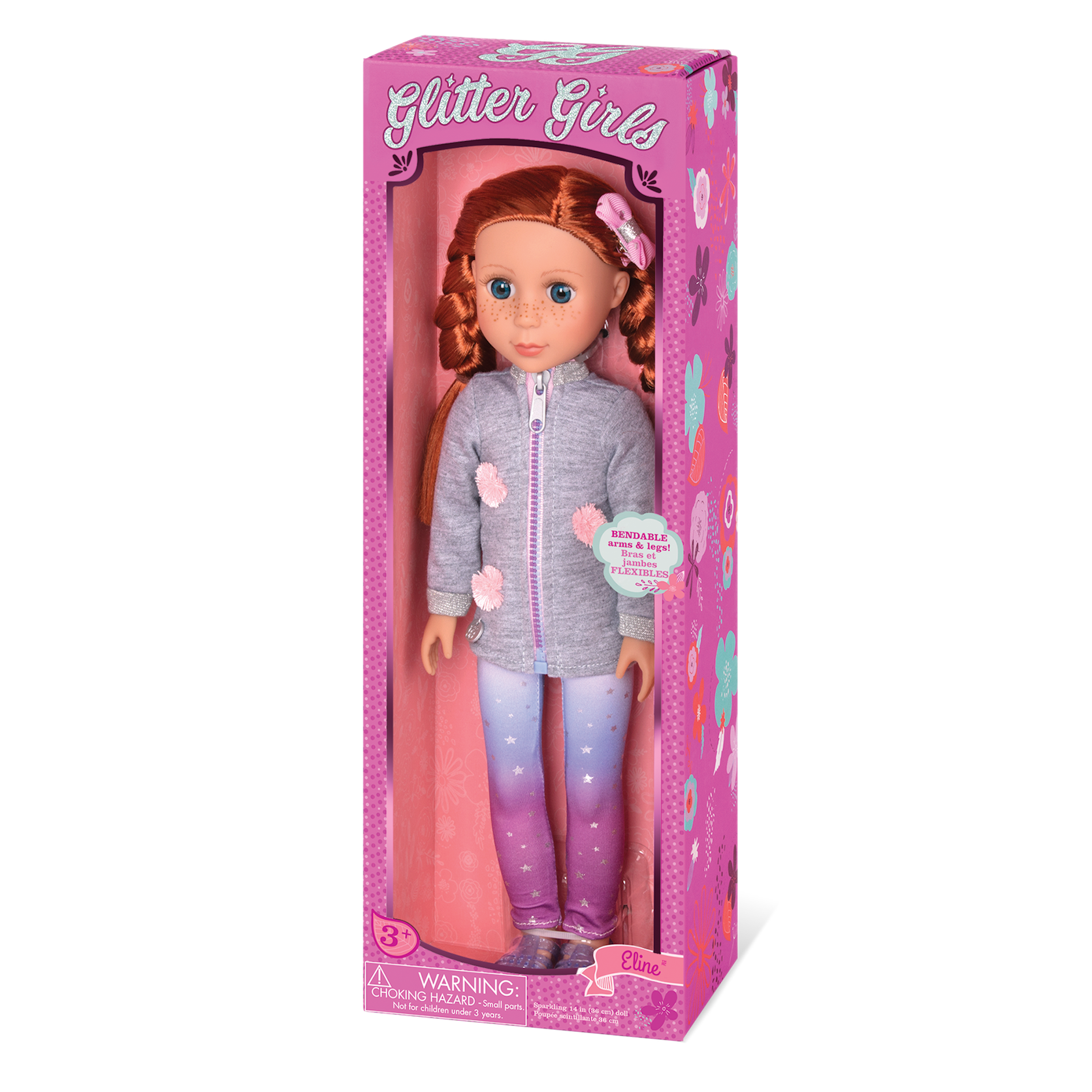 14-inch posable doll with red hair and blue eyes
