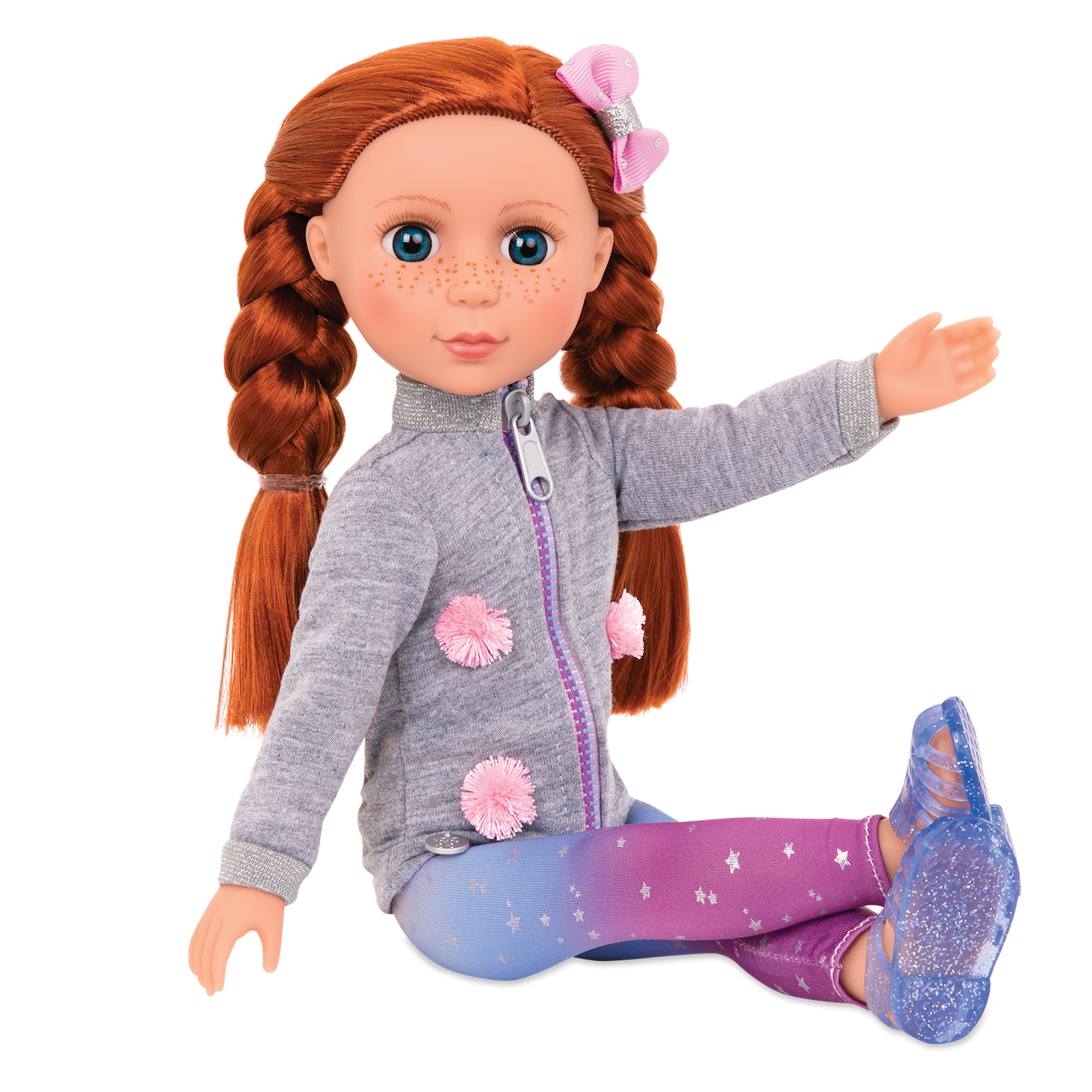 14-inch posable doll with red hair and blue eyes