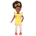 14-inch posable doll with brown hair and hazel eyes