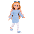 14-inch posable doll with copper hair and blue eyes