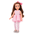 14-inch posable doll with brown hair and blue eyes