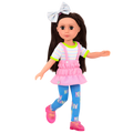 14-inch posable doll with brown hair and brown eyes