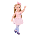 14-inch posable doll with blonde hair and blue eyes