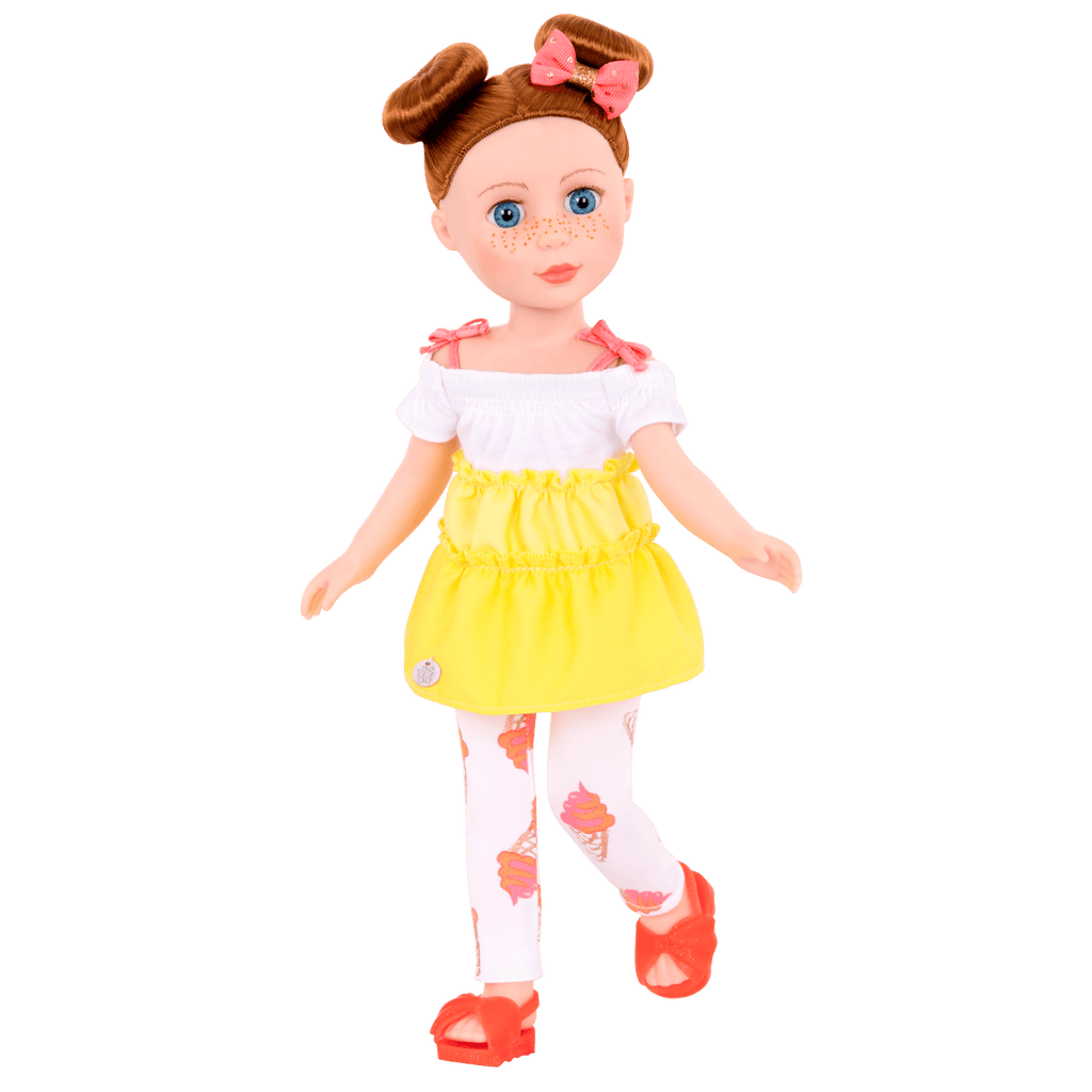 14-inch posable doll with red hair and blue eyes