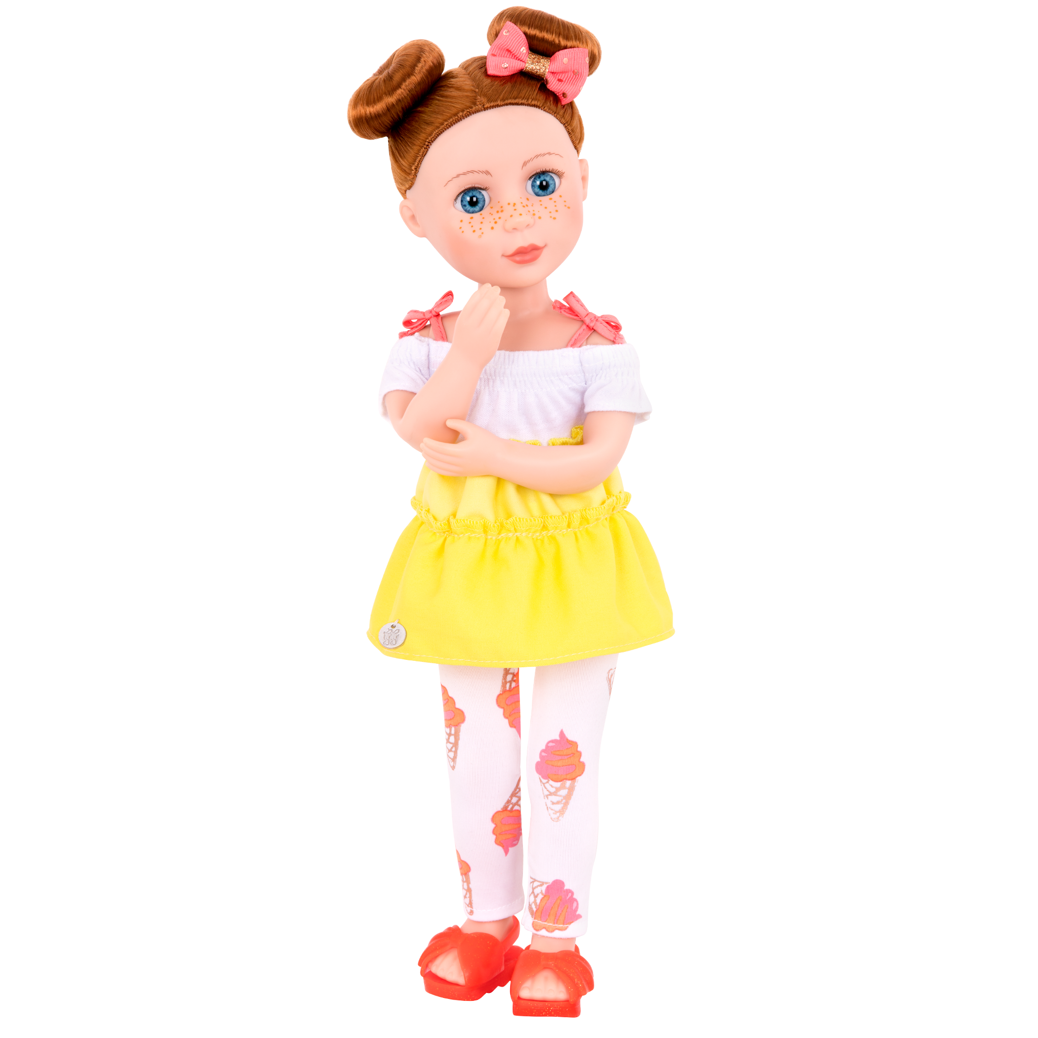 14-inch posable doll with red hair and blue eyes