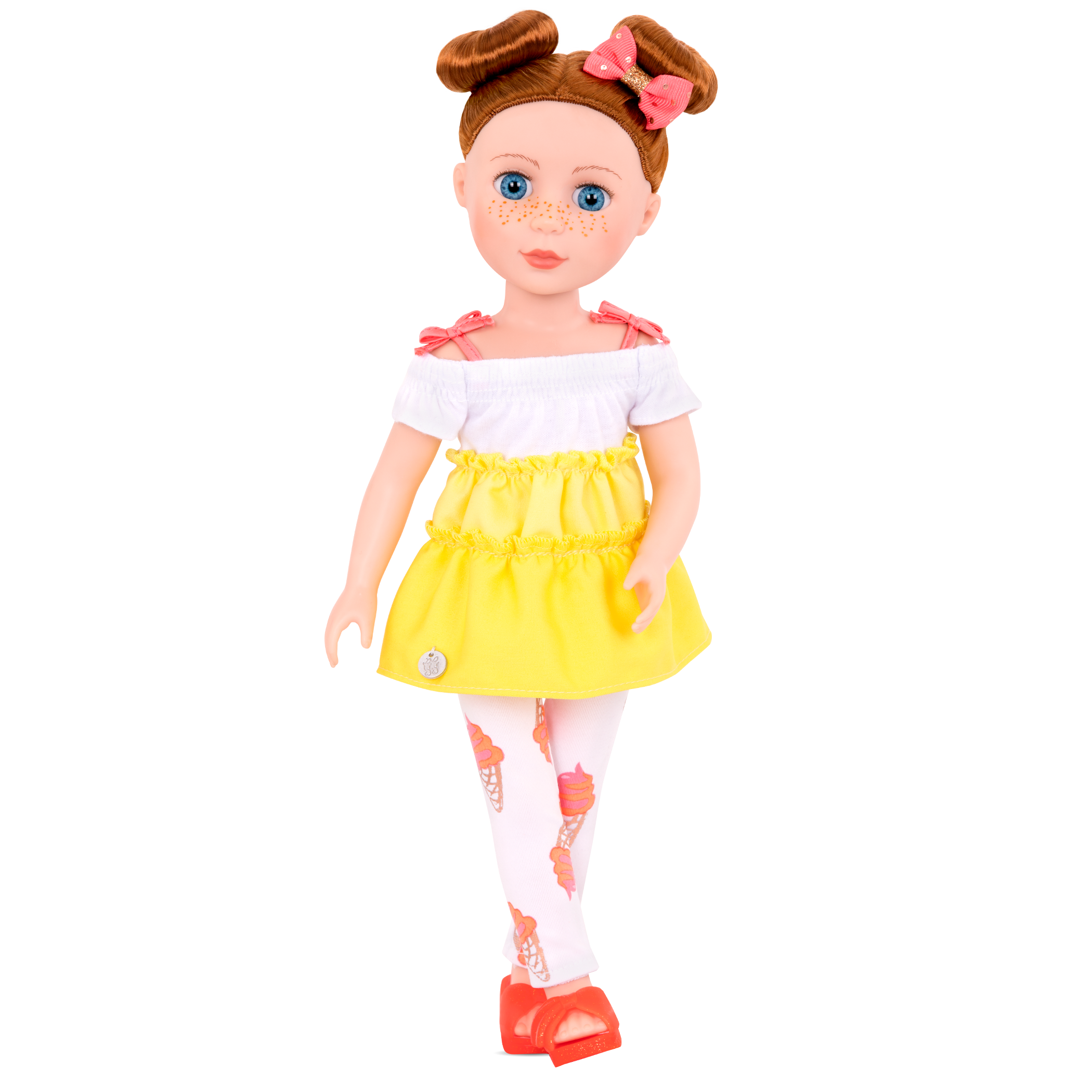 14-inch posable doll with red hair and blue eyes