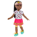 14-inch posable doll with brown hair and brown eyes