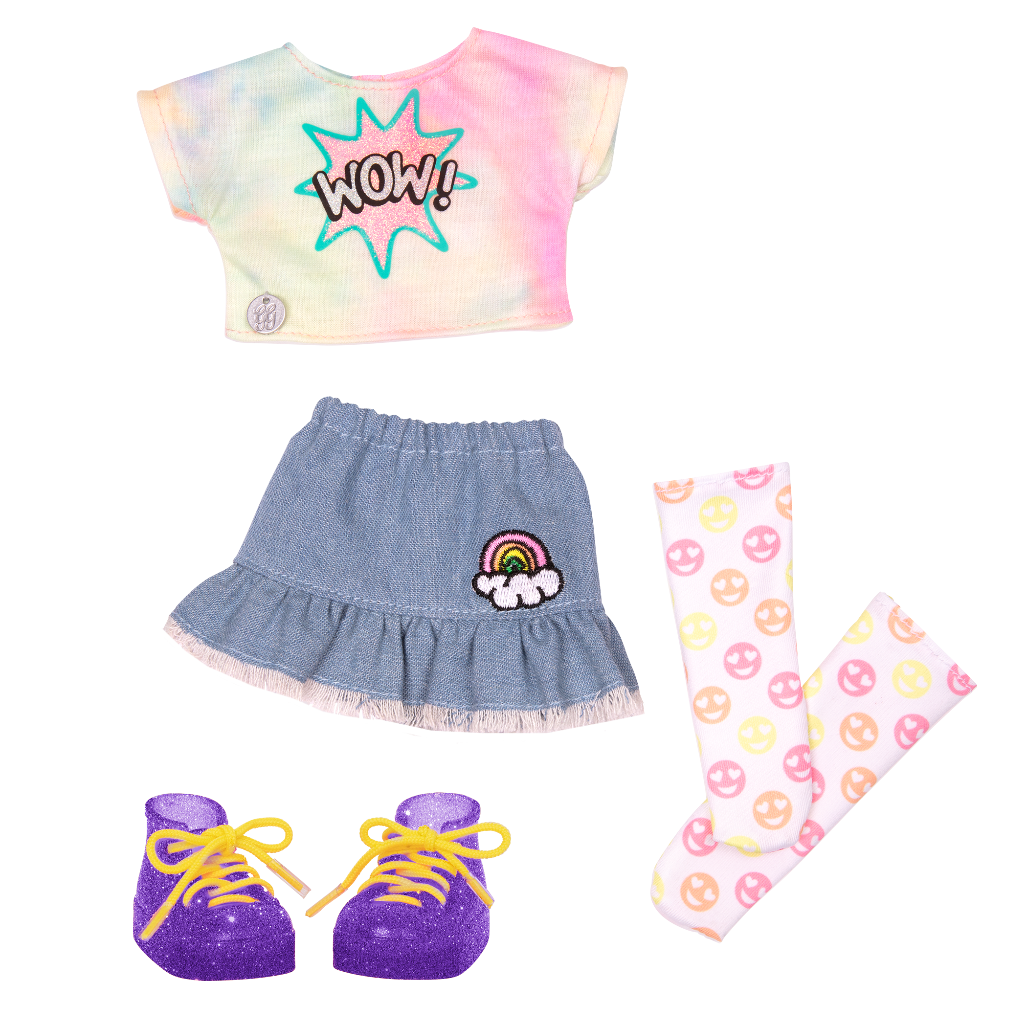 14-inch posable doll with purple hair and purple eyes with extension