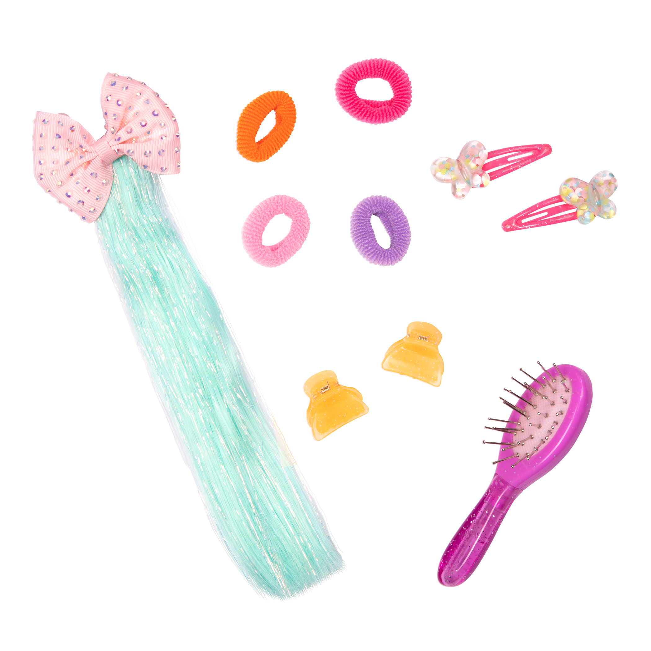 14-inch posable doll with purple hair and purple eyes with extension