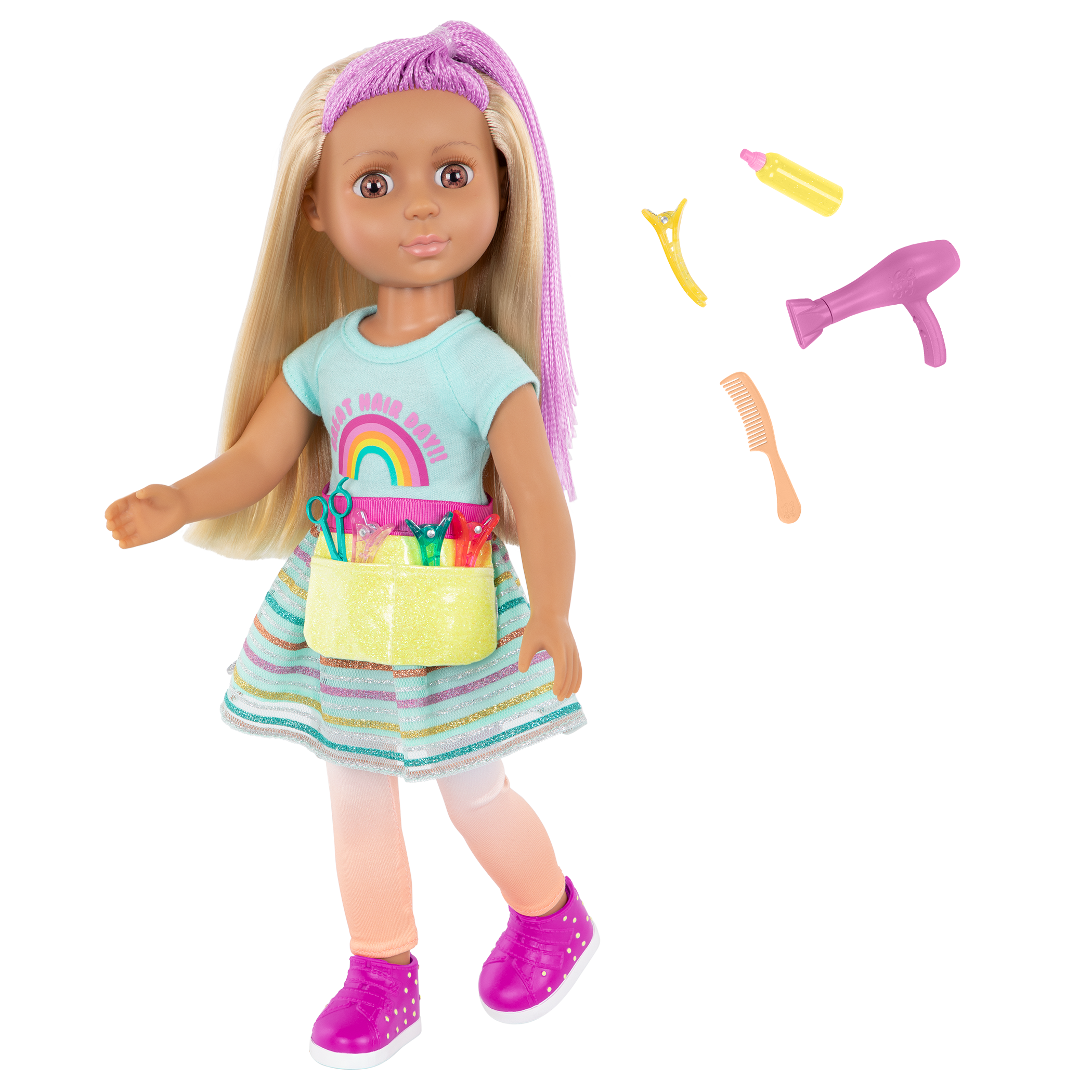 14-inch posable doll with hairdressing accessories