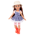 14-inch posable doll with auburn hair and turquoise eyes