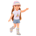 14-inch posable doll with red hair and hazel eyes