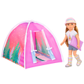 14-inch doll and dog plushie with camping playset