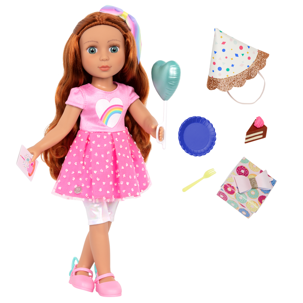Glitter Girls Cicely 14-inch Birthday Doll with Heart-Shaped Balloon & Party Hat