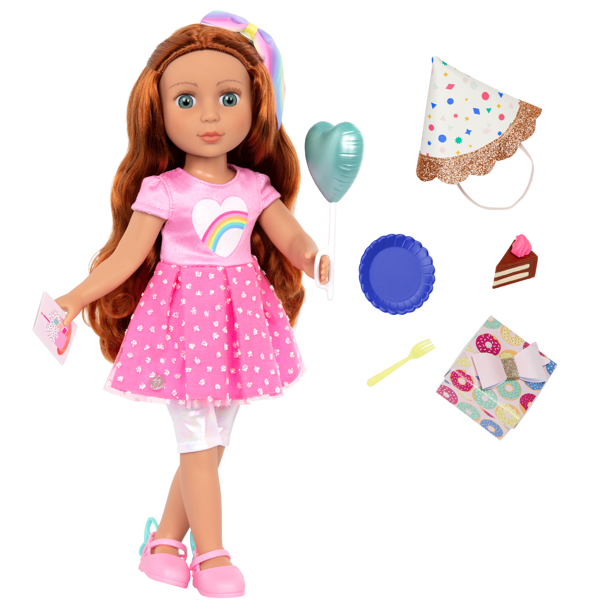 Glitter Girls Cicely 14-inch Birthday Doll with Heart-Shaped Balloon & Party Hat