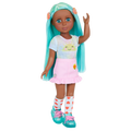 14-inch posable doll with turquoise hair and turquoise eyes with hair accessories