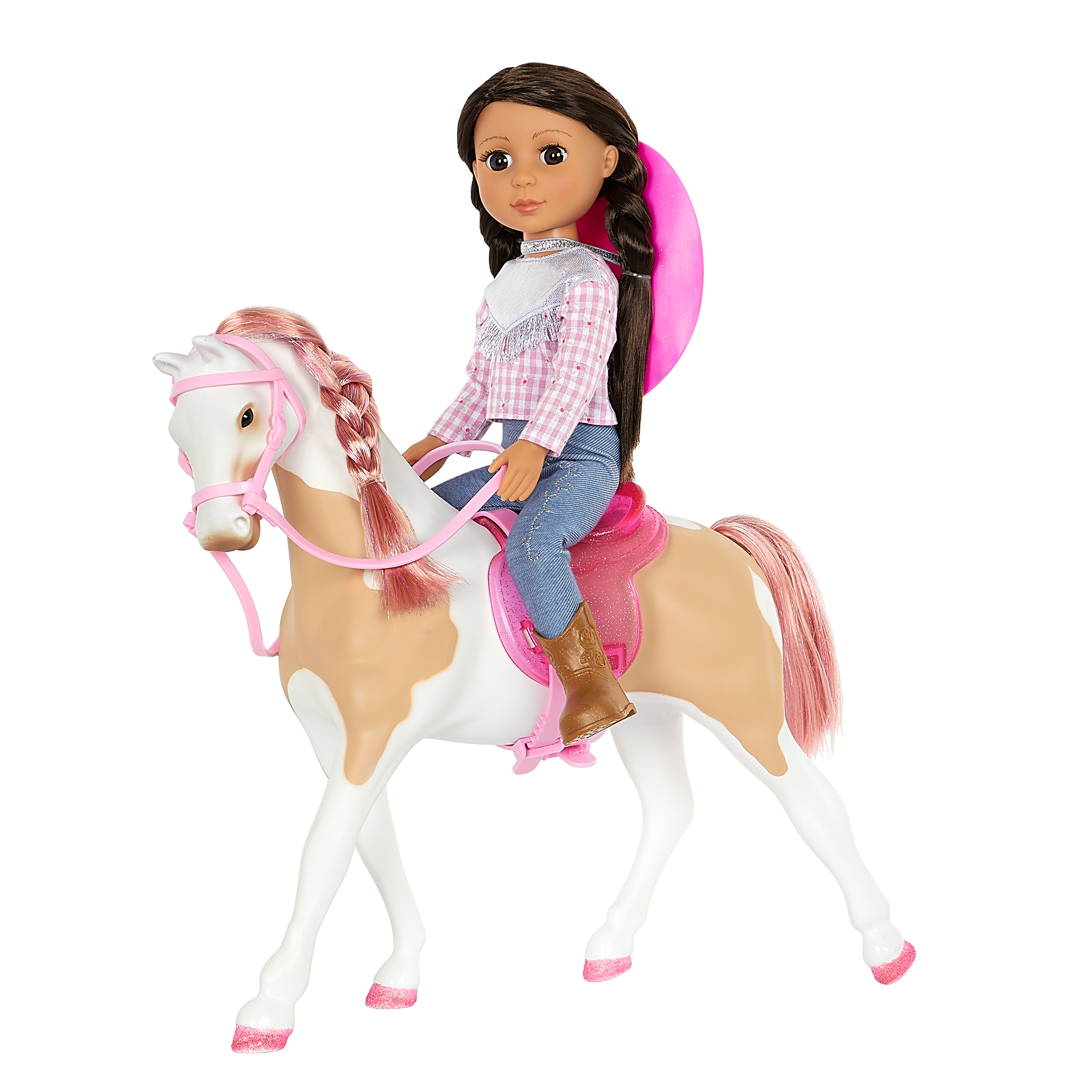 14-inch doll with patchy horse