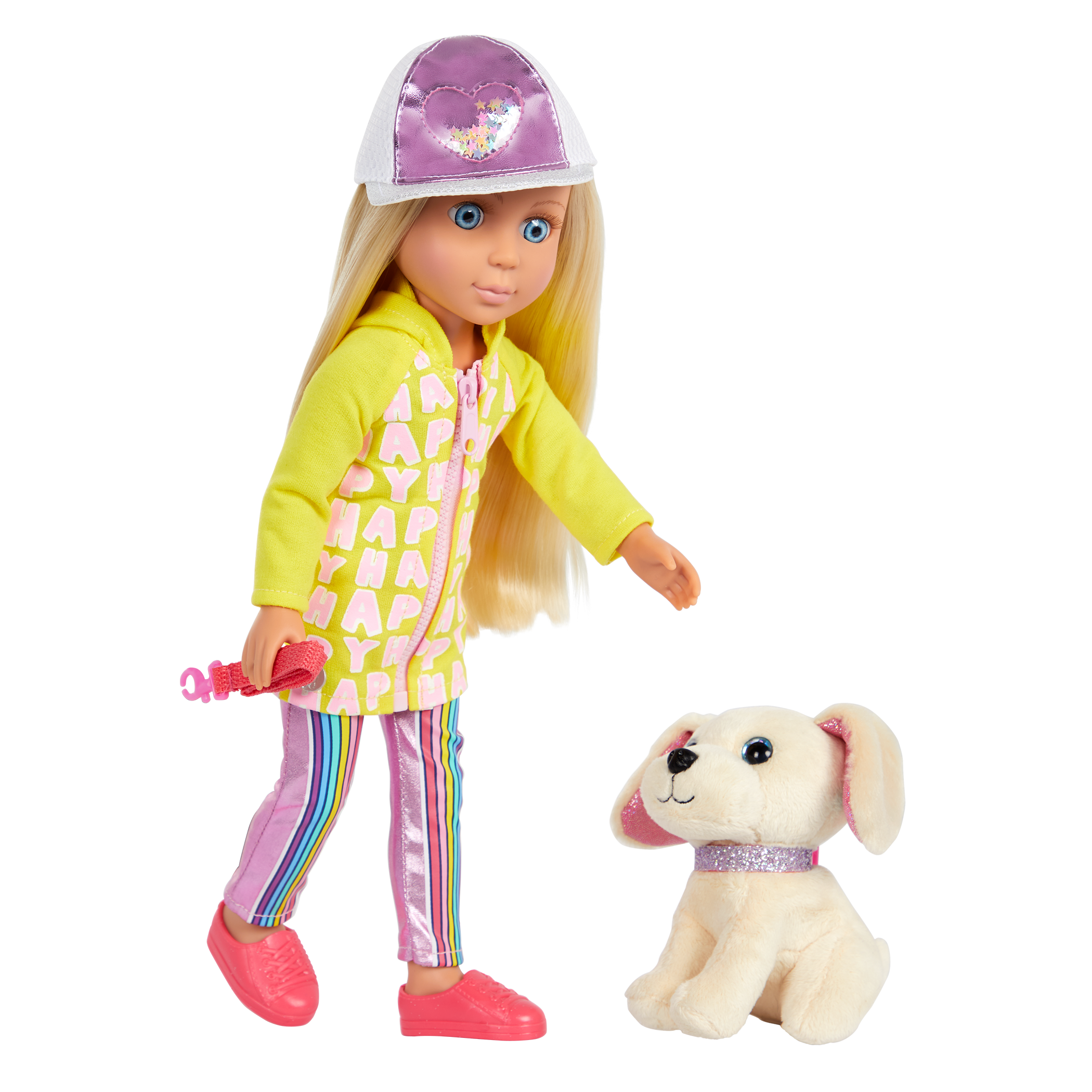 Doll in yellow jacket with white dog