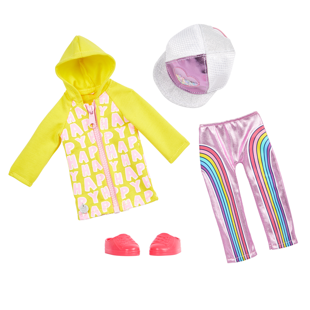 Doll in yellow jacket with white dog