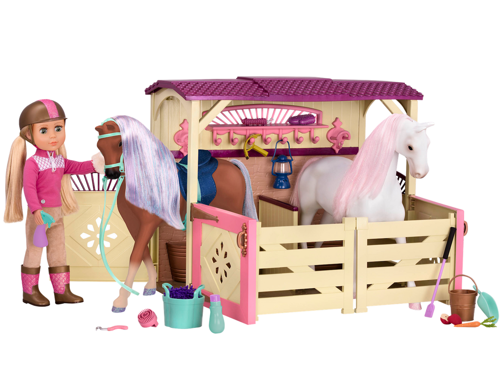 14-inch doll and horse in stable playset