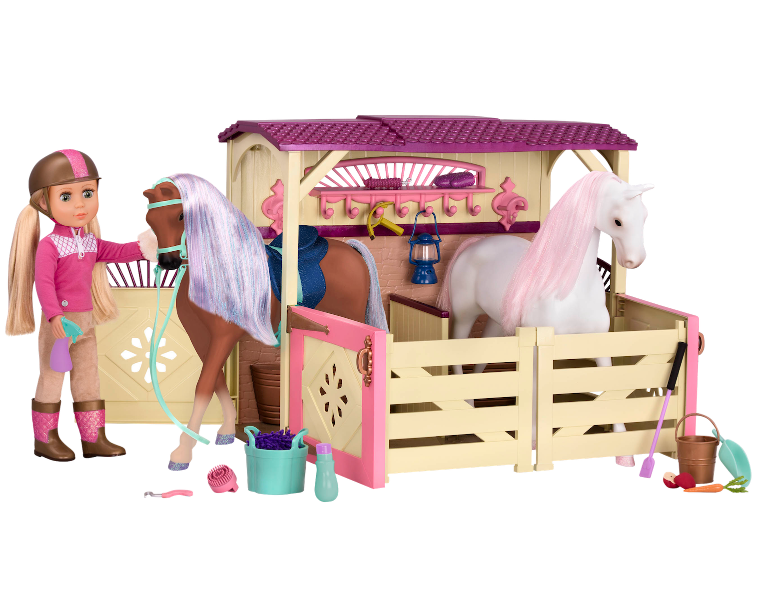 14-inch doll and horse in stable playset