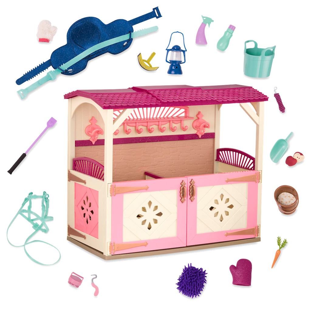 14-inch doll and horse in stable playset