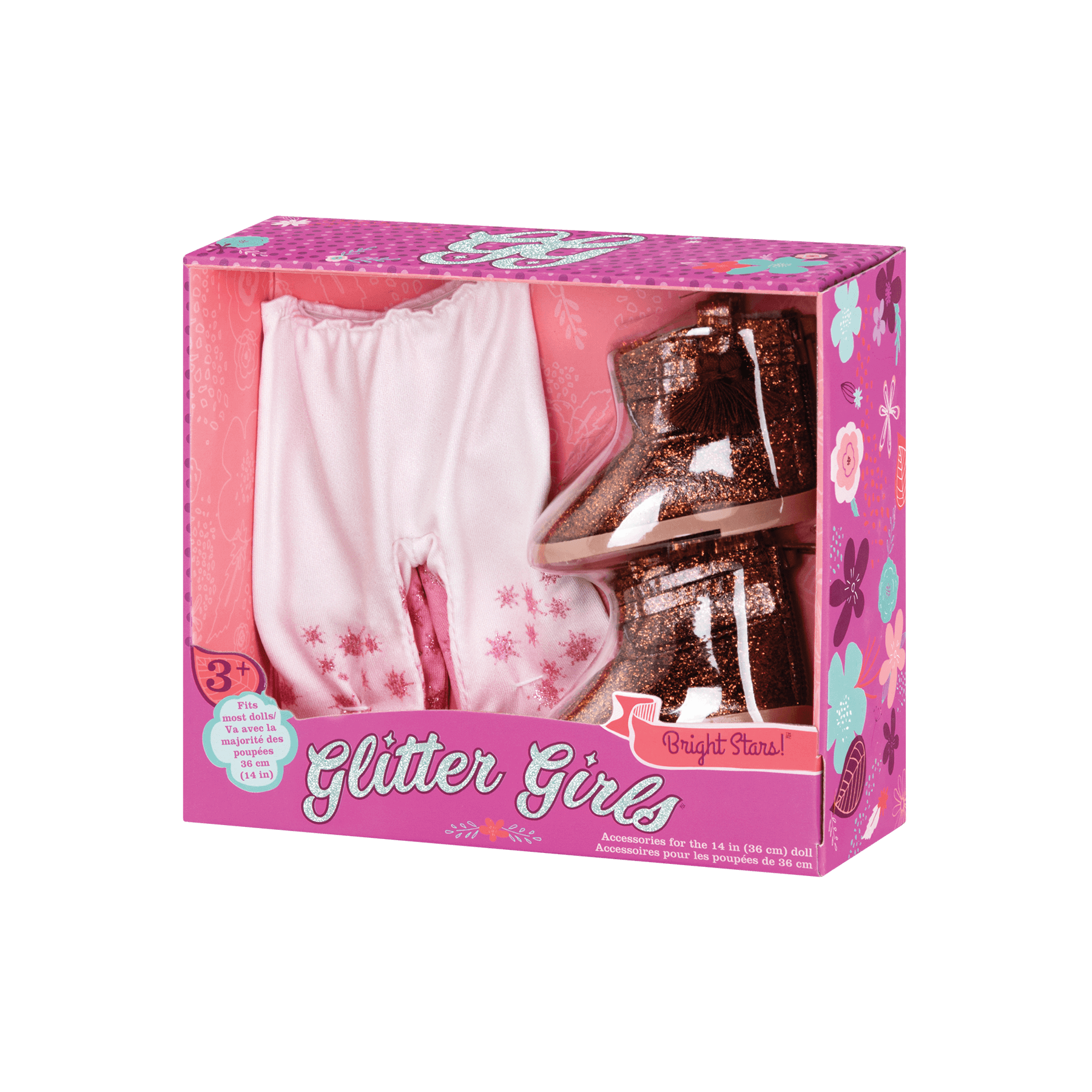 Pink ombre leggings and brown glitter boots for 14-inch doll