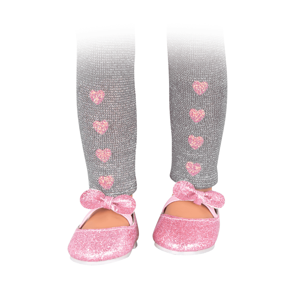 Silver glitter leggings and pink glitter shoes for 14-inch doll