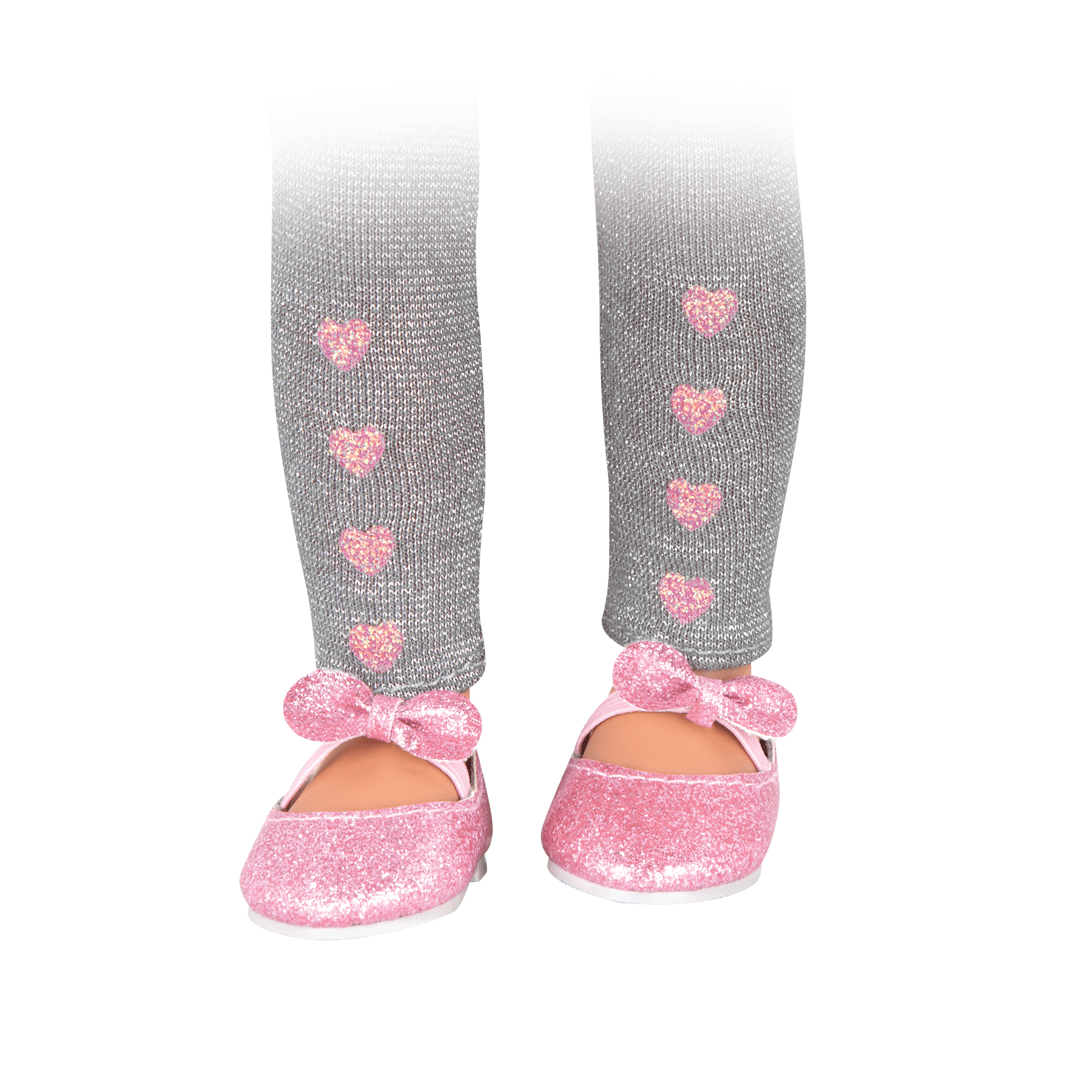 Silver glitter leggings and pink glitter shoes for 14-inch doll