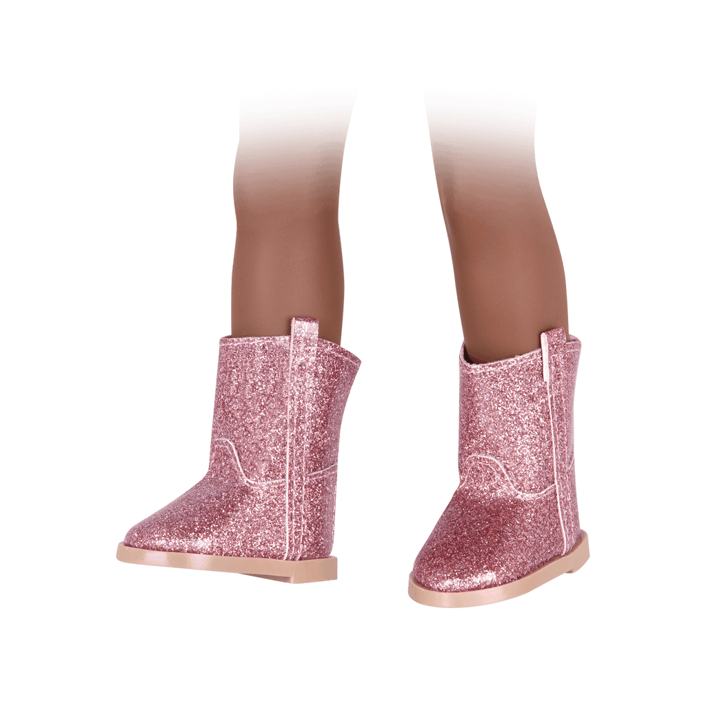 Pink glitter boots for 14-inch doll