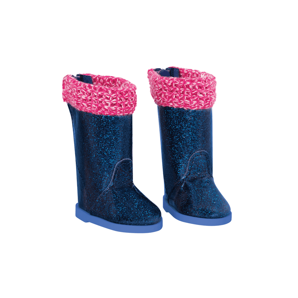 Blue glitter rain boots for 14-inch doll