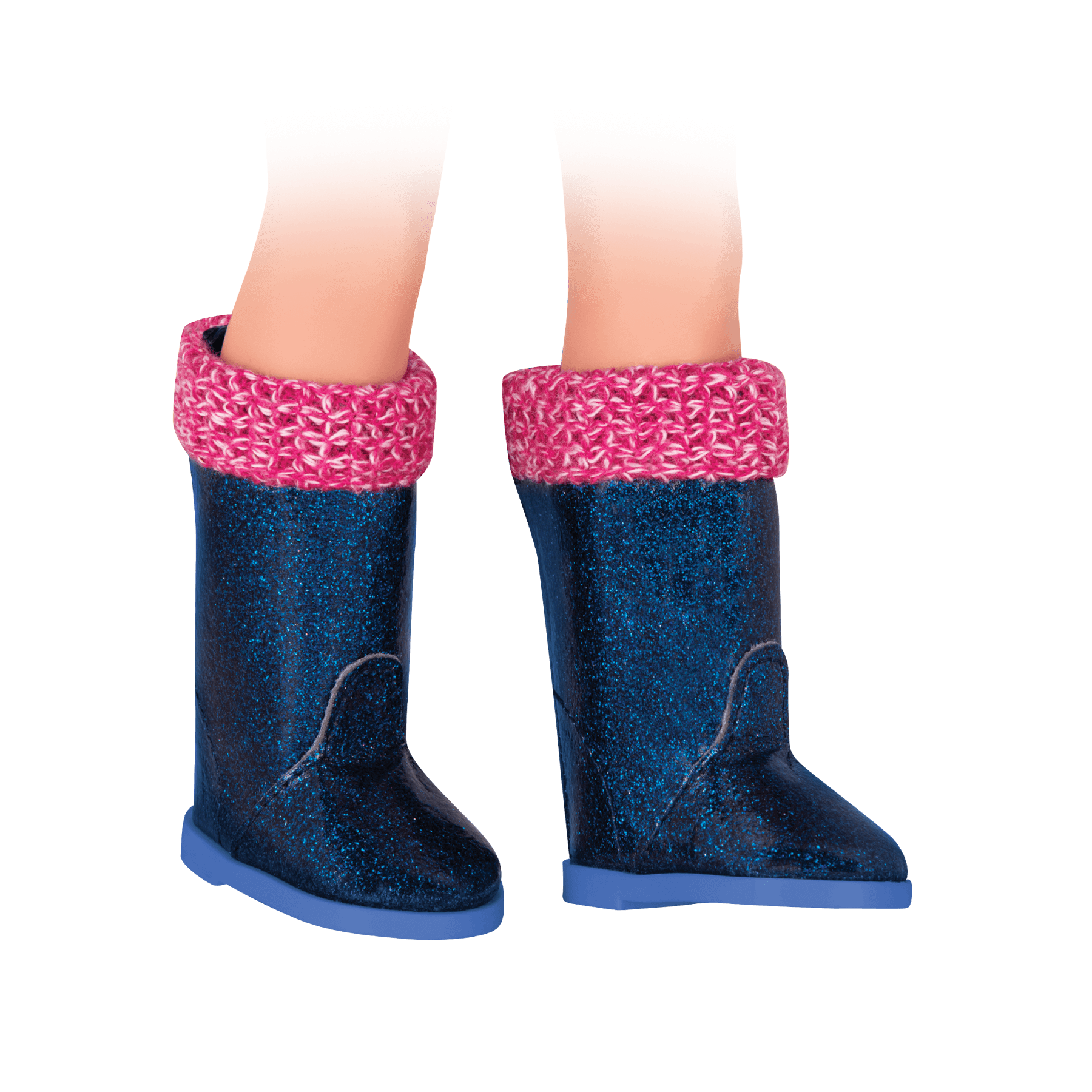 Blue glitter rain boots for 14-inch doll