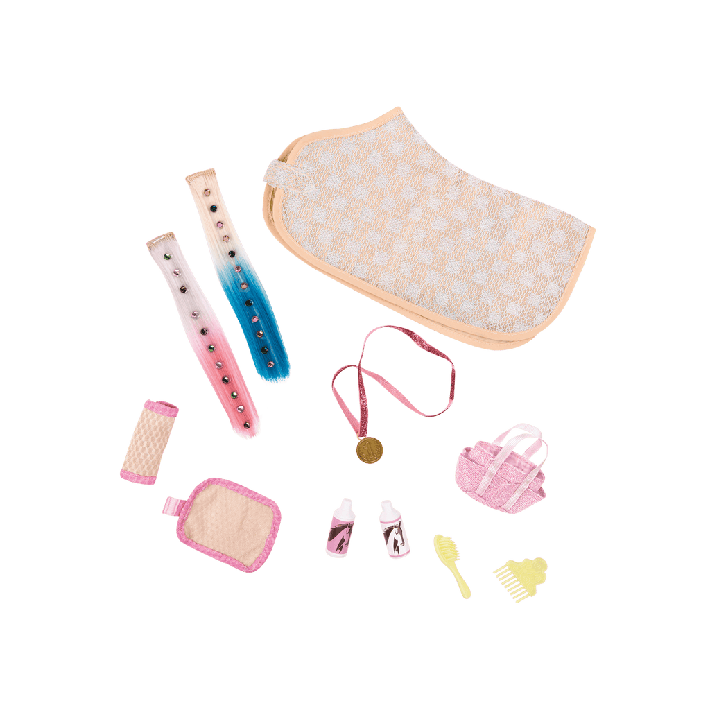 14-inch doll grooming horse with accessories