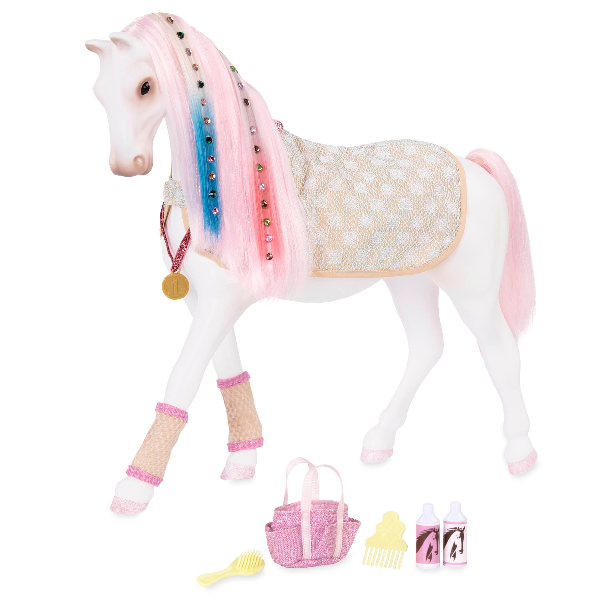 14-inch doll grooming horse with accessories