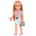 14-inch doll wearing travel accessories