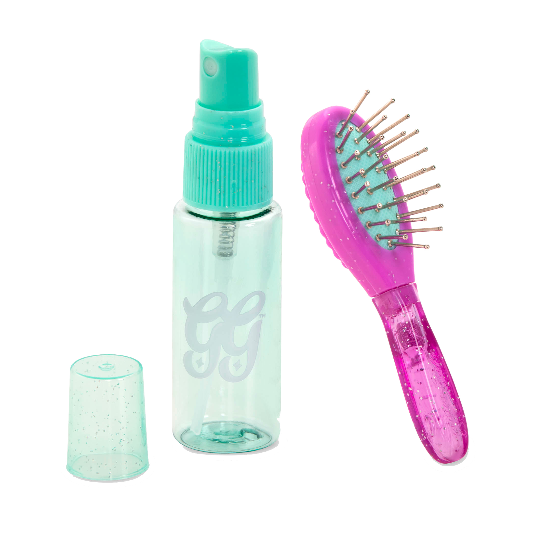 Toy hair brush and spray bottle for dolls