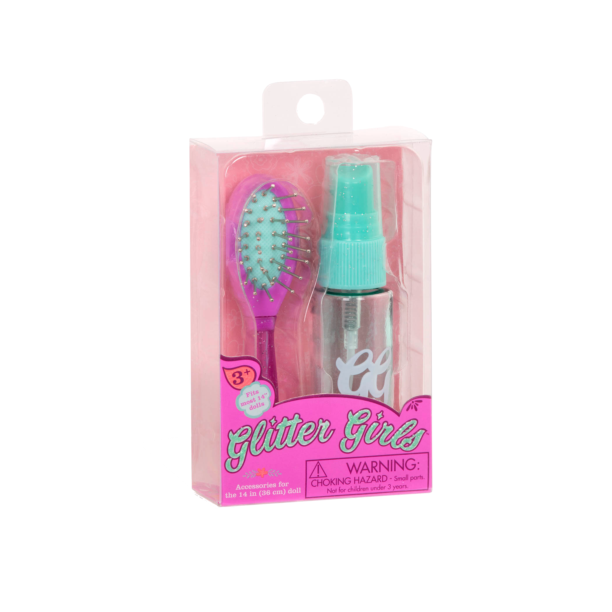 Toy hair brush and spray bottle for dolls