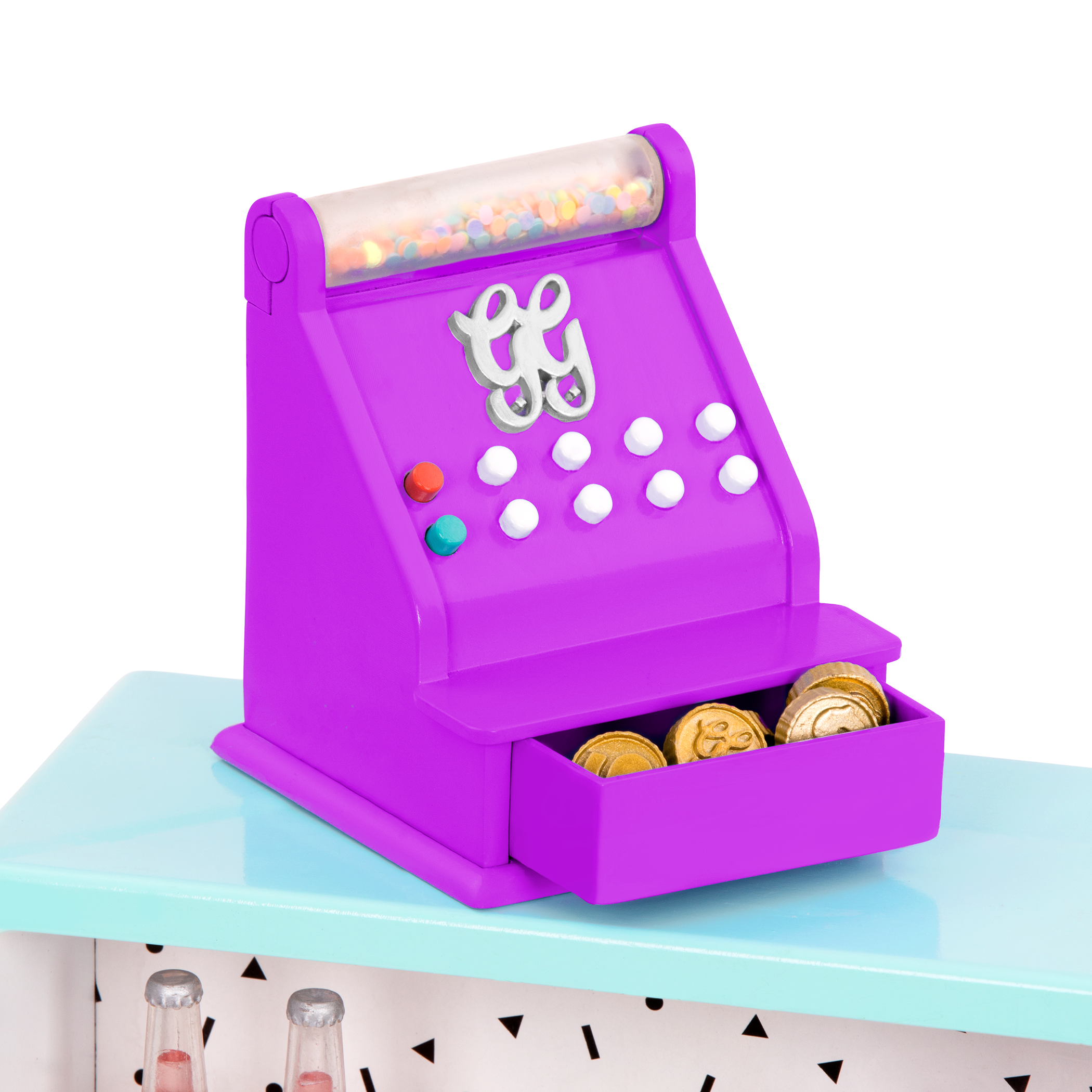 Three 14-inch dolls with terrace playset