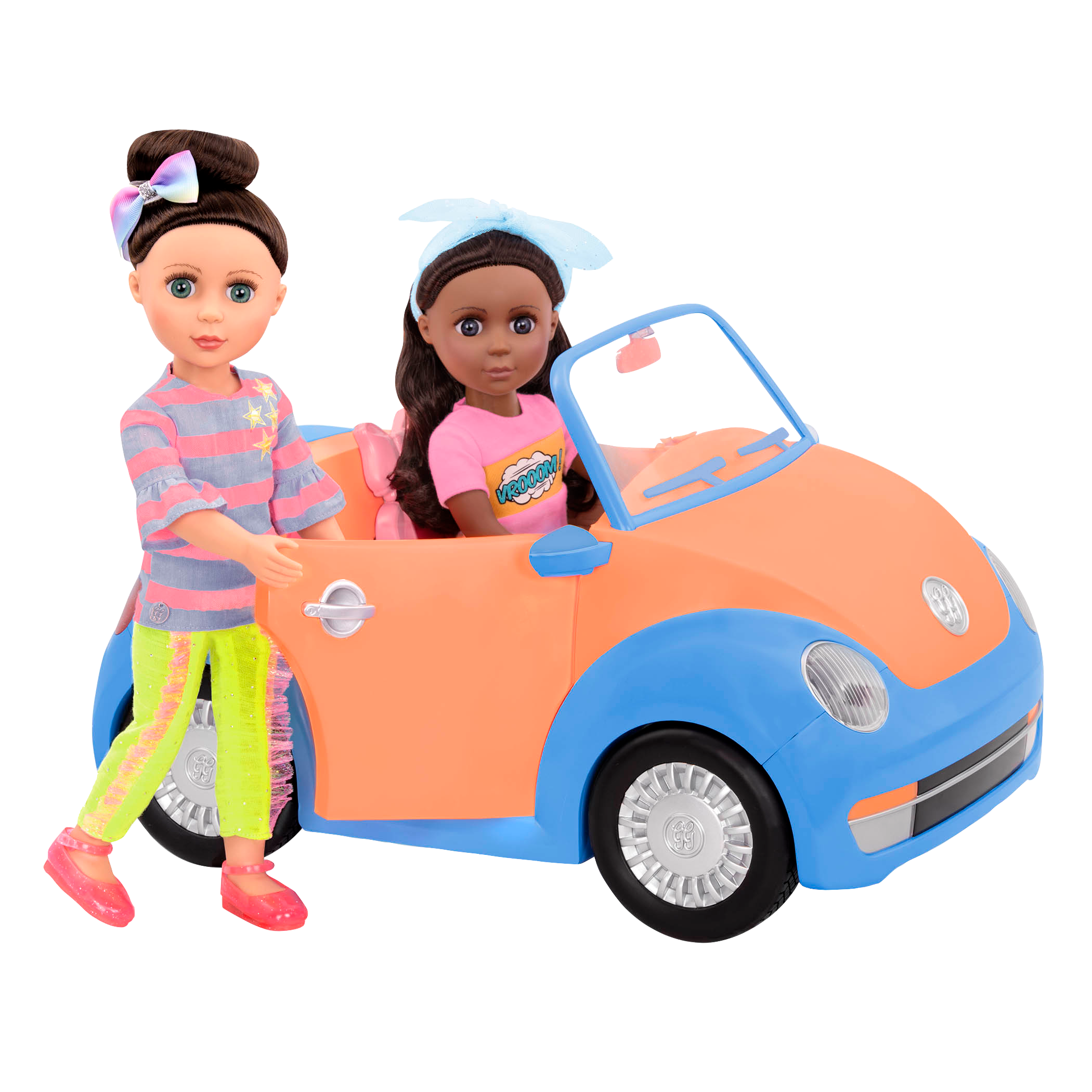 Orange and blue toy convertible punch buggy car