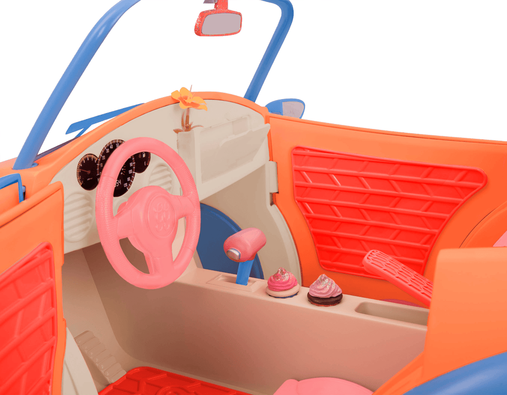Orange and blue toy convertible punch buggy car