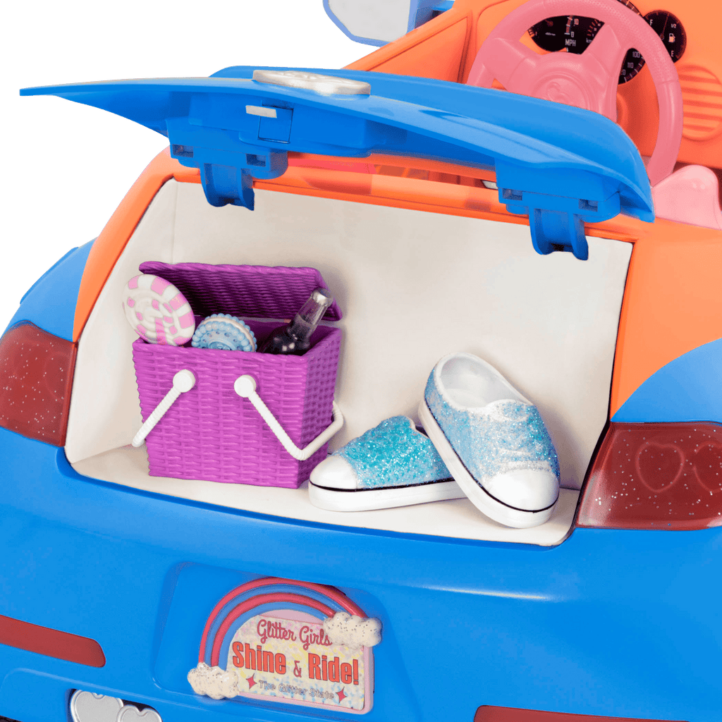 Orange and blue toy convertible punch buggy car