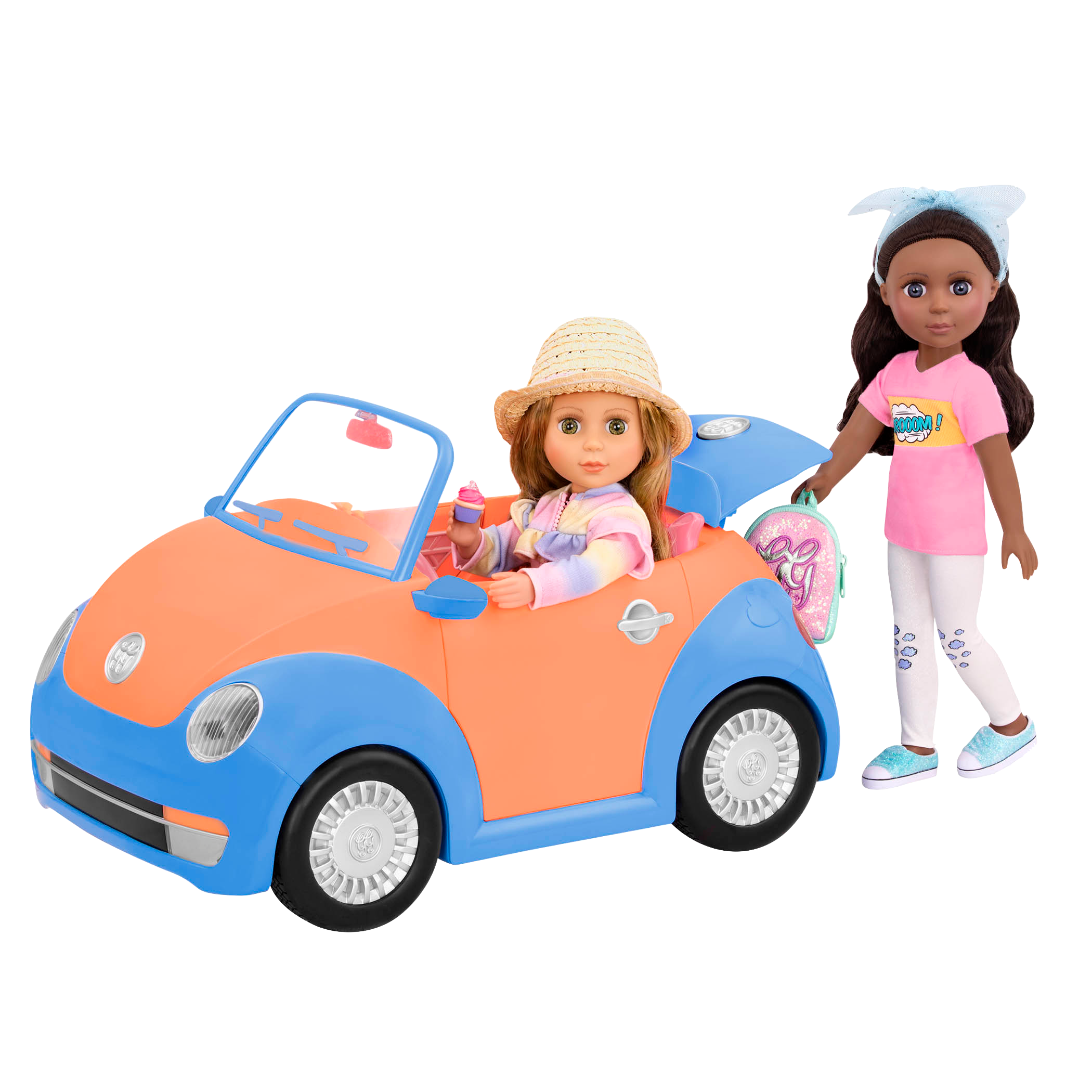 Orange and blue toy convertible punch buggy car